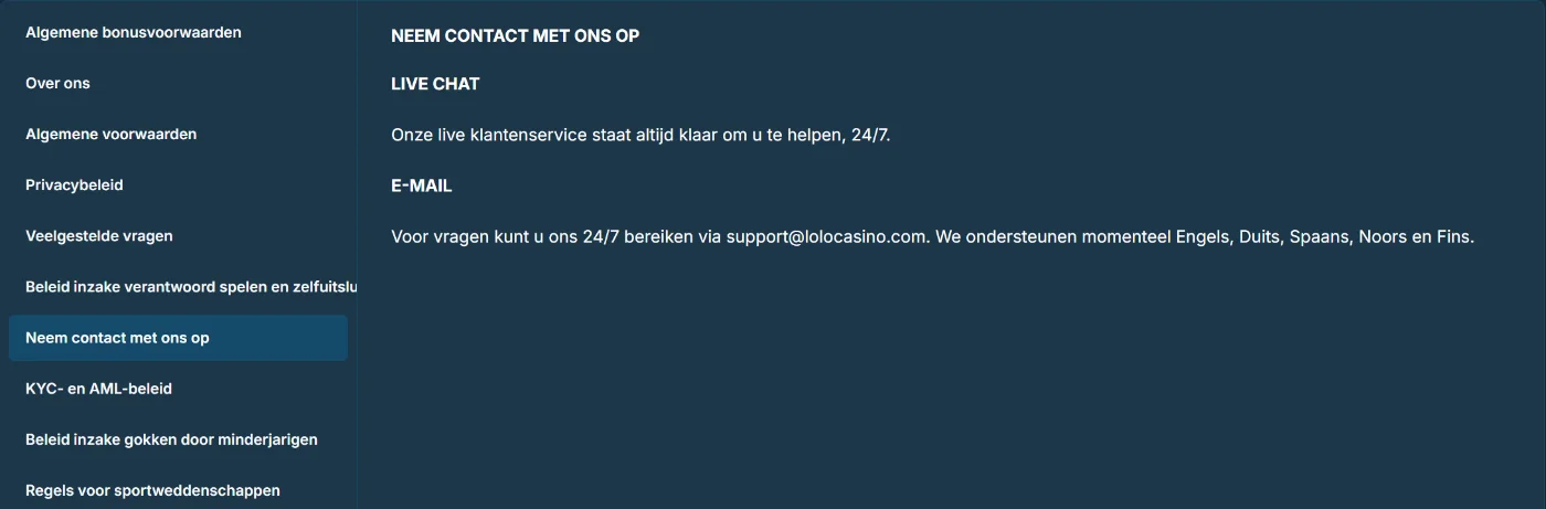 Lolo Casino Klantenservice